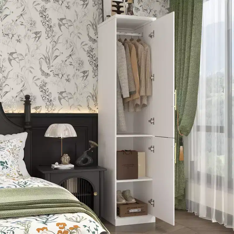 Hitow White Armoire Combination Wardrobe Modern Minimalist Style Embossed Lines