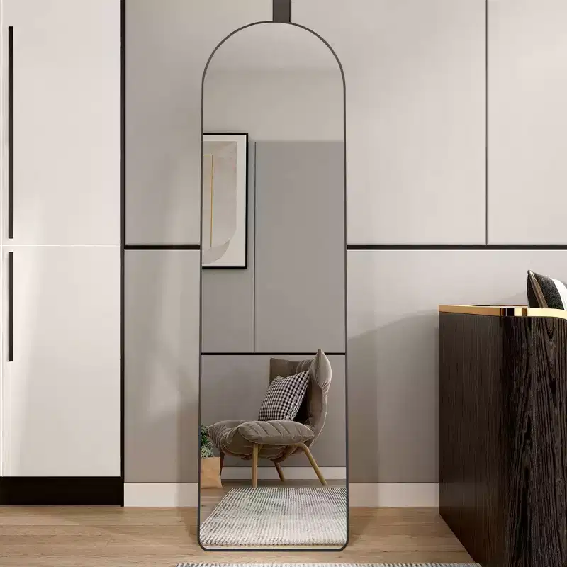 Arched Full Body Floor Mirror, Aluminum Alloy Frame, Black
