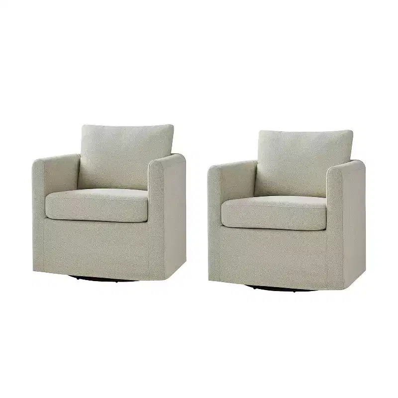Bernhard Slipcovered Swivel Chair set of 2 with textured fabric and flared armrests| HULALA HOME