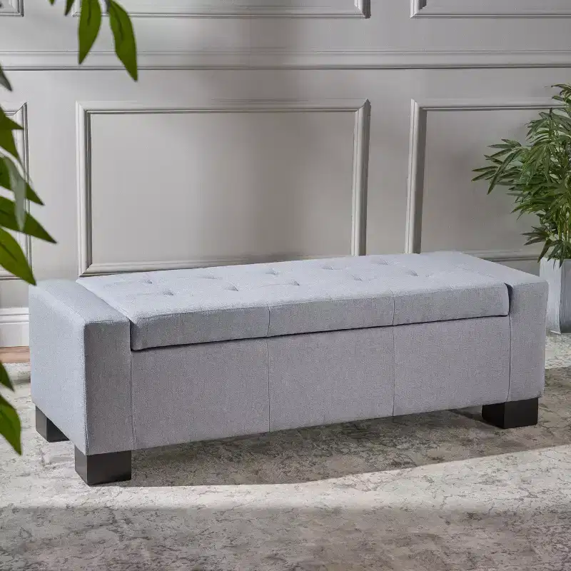 TUYOHW Rectangular Storage Ottoman with Thick Padding Cushion, Entryway Bench with Pressure Hinges, End of Bed Bench