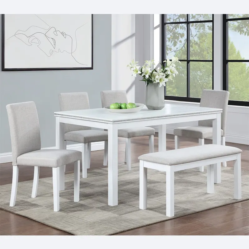 Wooden Dining Rectangular Table with Bench and 4 Chairs