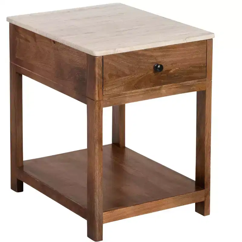 Rectangle Brown Travertine Accent End Table