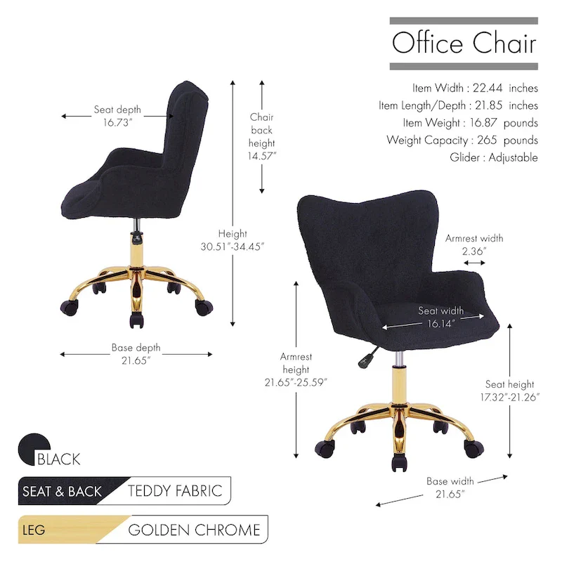 Swivel Office Chair with Teddy Fabric and Gold Chrome Legs