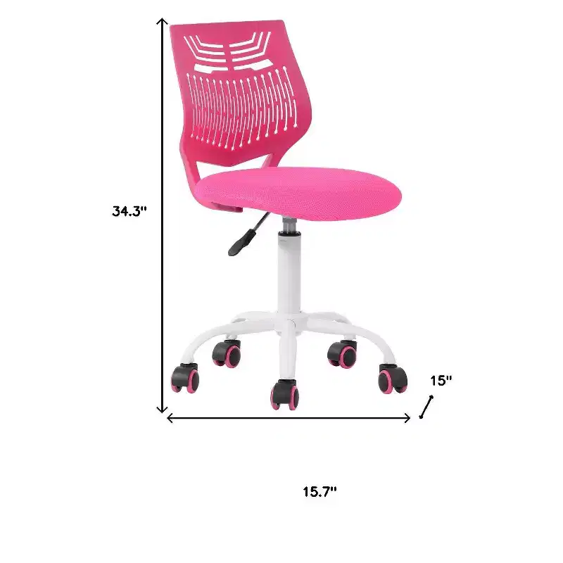 Adjustable Height Swivel Rolling Office Chair with Breathable Geometric Back, Fuchsia & White