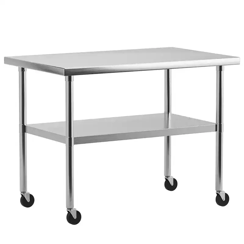 Coolmee Heavy Duty Stainless Steel Table for Prep and Work, NSF Commercial Table with Adjustable Bottom Shelf for Kitchen, Restaurant, Home, Garage