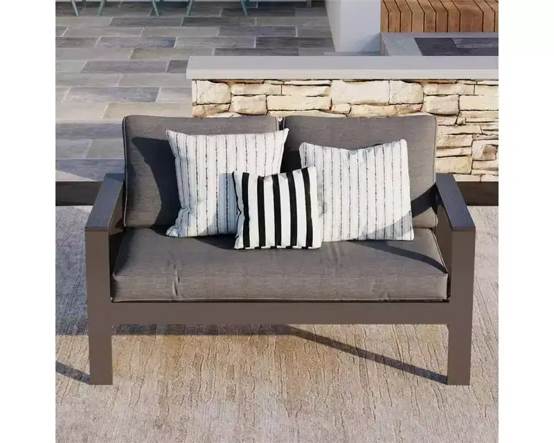 Heynemo 2-Seat Aluminum Outdoor Patio Loveseat Furniture Set With Faux Wooden, Aluminum Sofa Chair Conversation Furniture With Cushions