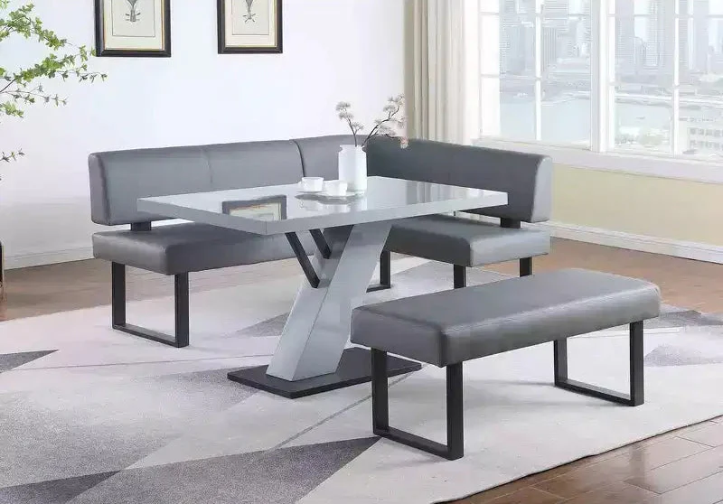 Slanted Gray Wooden Pedestal Dining Table, Seats 4