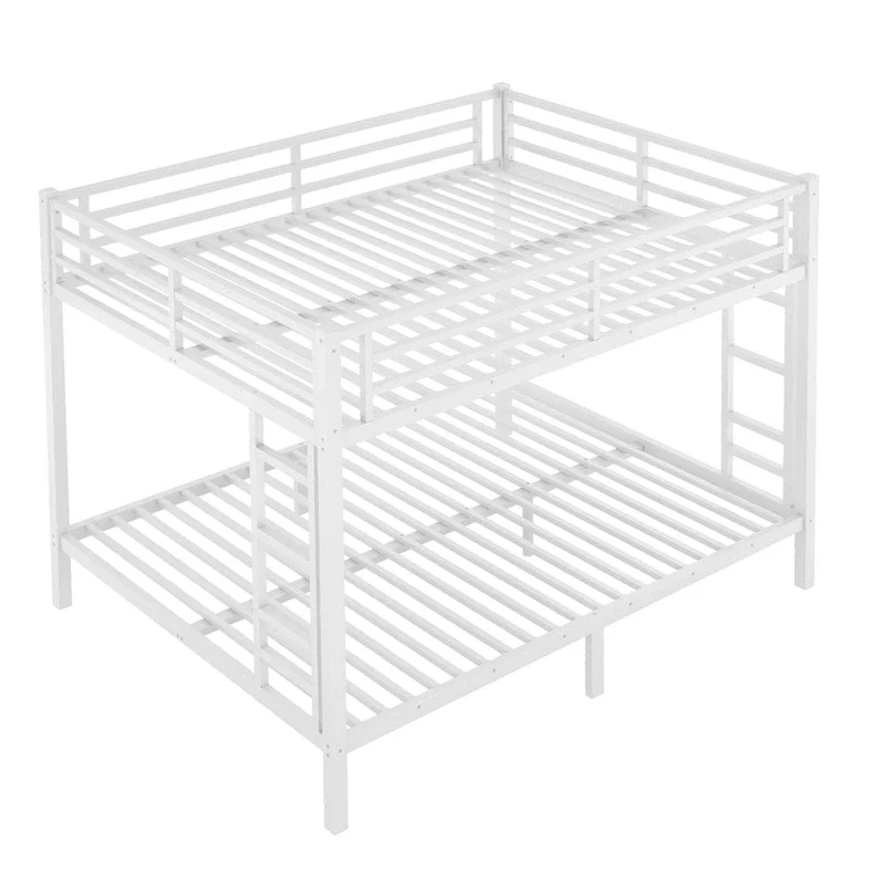 Heavy Duty Queen Over Queen Metal Bunk Bed - White