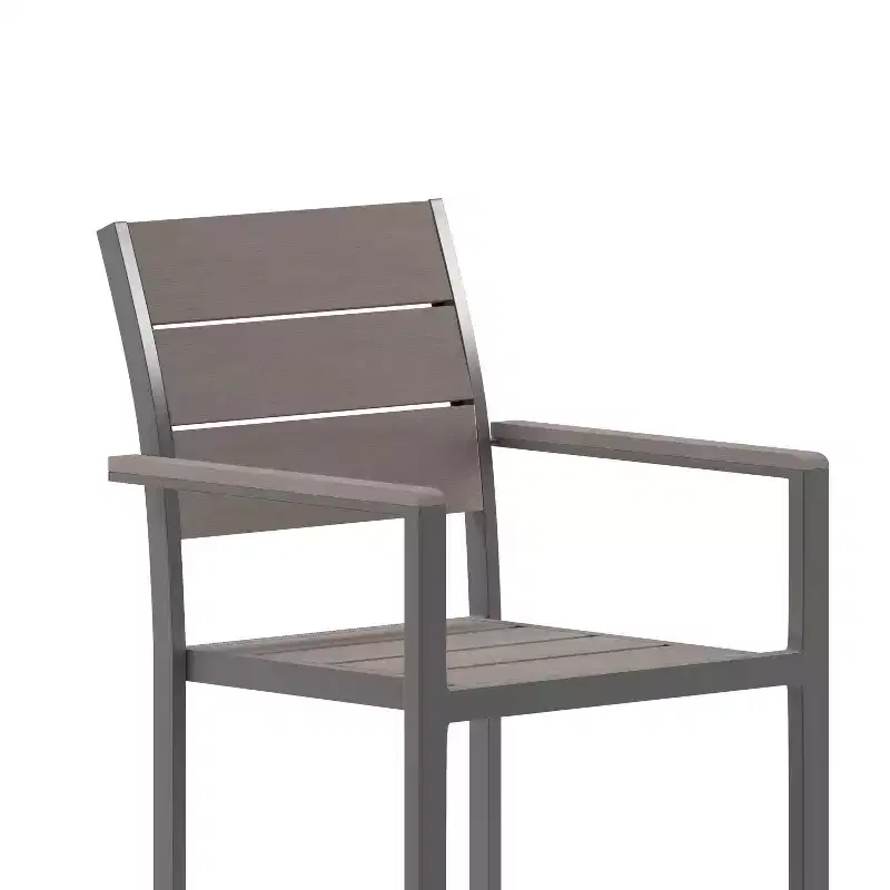 Flash Furniture Finch Commercial Grade Patio Chair with Arms, Stackable Side Chair with Faux Teak Poly Slats and Metal Frame