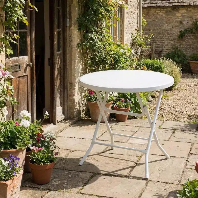 COZONY White Folding Cocktail Table, Round Bar Height High Top Table for Indoor and Outdoor Events