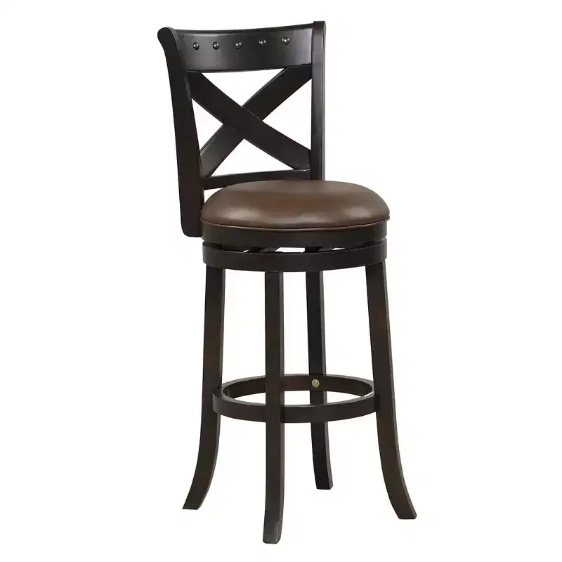 31 Swivel Bar Stool Bar Height PU Leather Seat Rubber Wood Legs Footrest