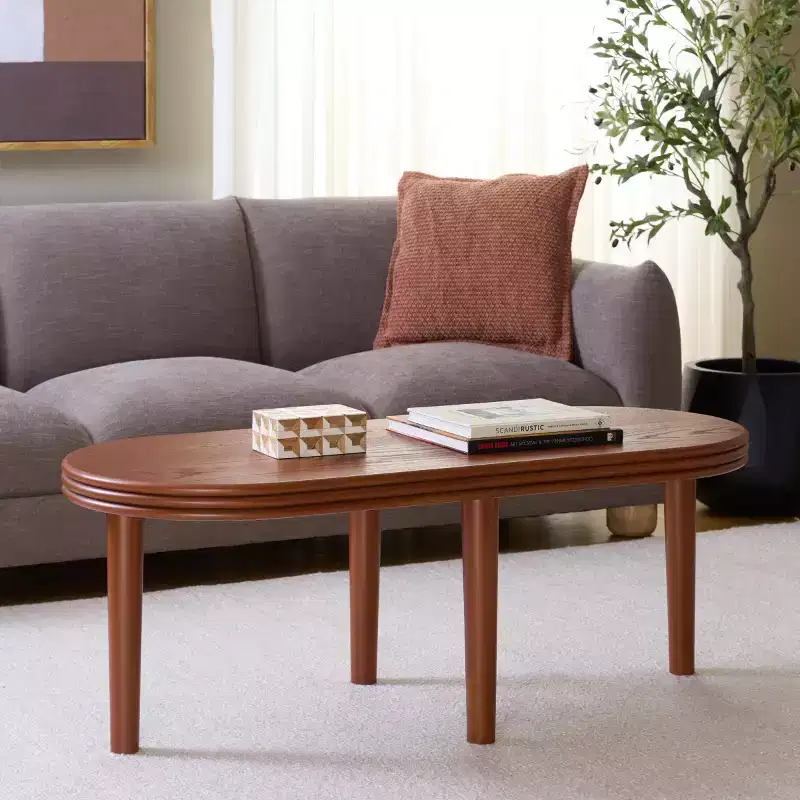 Oval Pine Wood Coffee Table – Brown