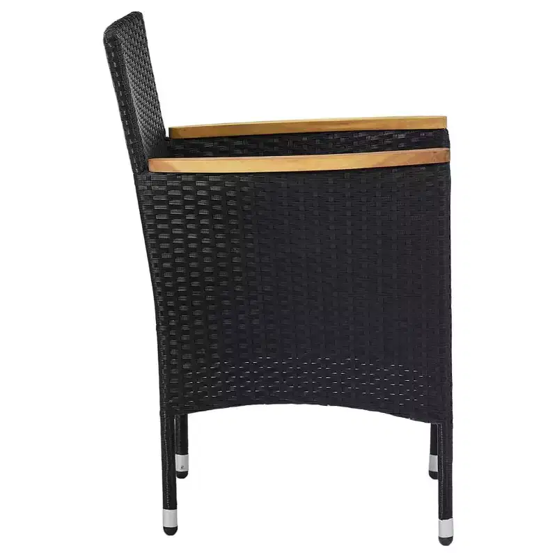 vidaXL 2 pcs Modern Patio Dining Chairs in Durable Black Poly Rattan with Acacia Wood Armrests and Removable, Washable Cushion Covers