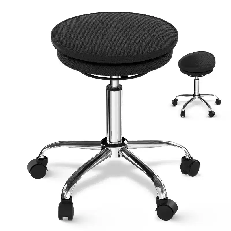 Adjustable Height Rolling Balance Stool – Armless, Upholstered Seat, Steel Frame