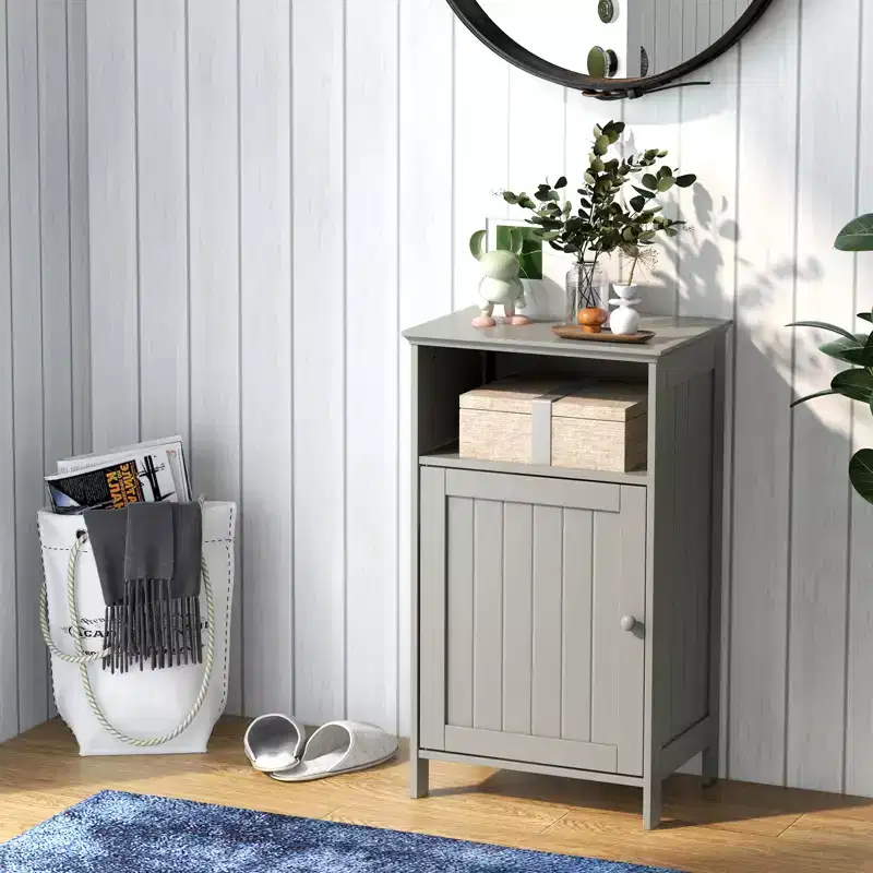 MDF Bathroom Floor Cabinet with Single Door & Adjustable Shelf 16''W x 27.5''H White/Gray