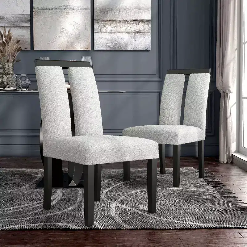 miBasics Set of 2 Northstar Contemporary Boucle Upholstered Dining Chairs White/Black: Padded Seat, Wood Frame
