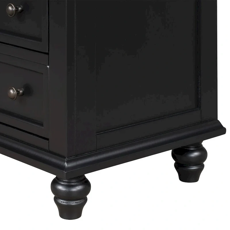 Solid Pine Wood End Table with Pull-out Tray and 3 Drawer, Easy Assembly