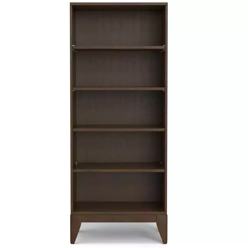 Pearson SOLID HARDWOOD 66 inch x 24 inch Mid Century Modern 5 Shelf Bookcase