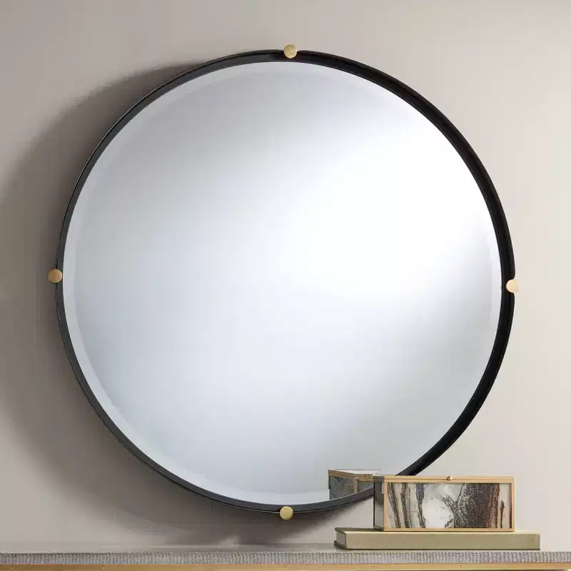 Uttermost Ronson 34 Gold and Matte Black Round Wall Mirror