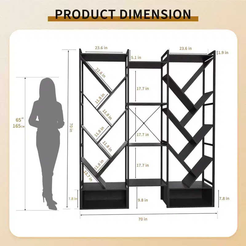 Triple 6 Tier Bookshelf,Large Bookcase Industrial Bookshelf with 24 Open Display Shelves, Metal Frame and Wooden Board for Living Room Home