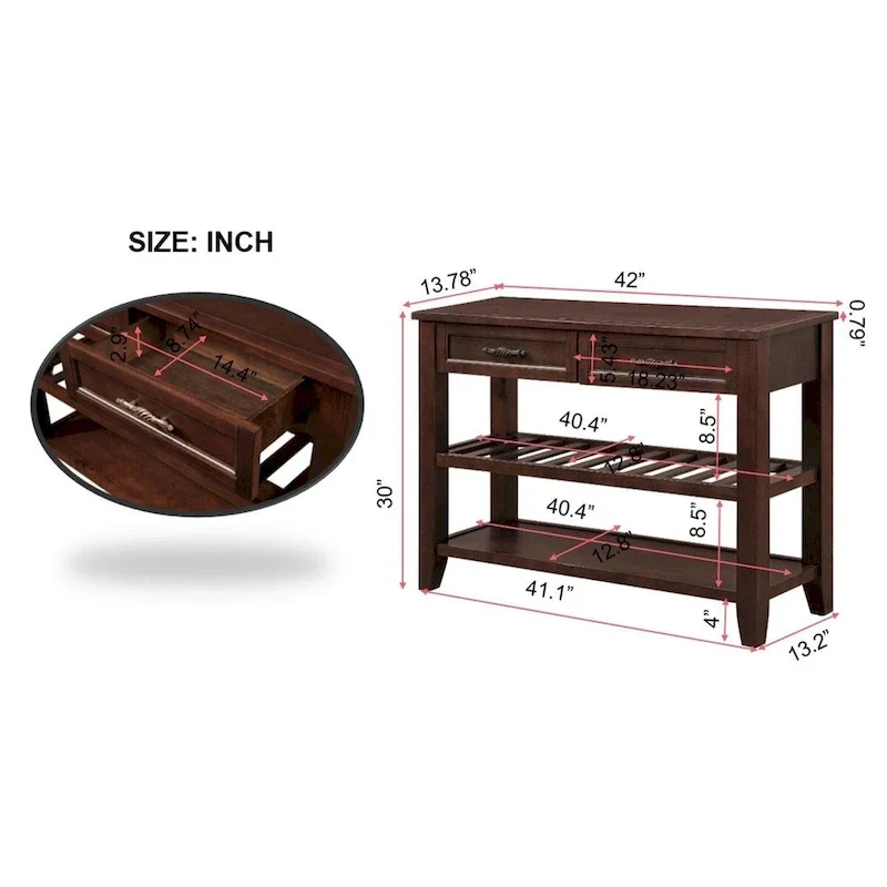42 Console Sofa Table with Drawers and Tiers Shelves