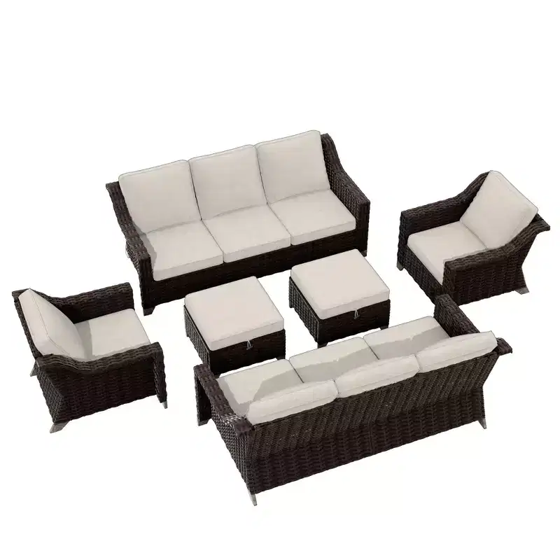 UPTIOT 6-Piece Outdoor Patio Set with Two 3-Seat Sofas, Two Chairs & Two Ottomans