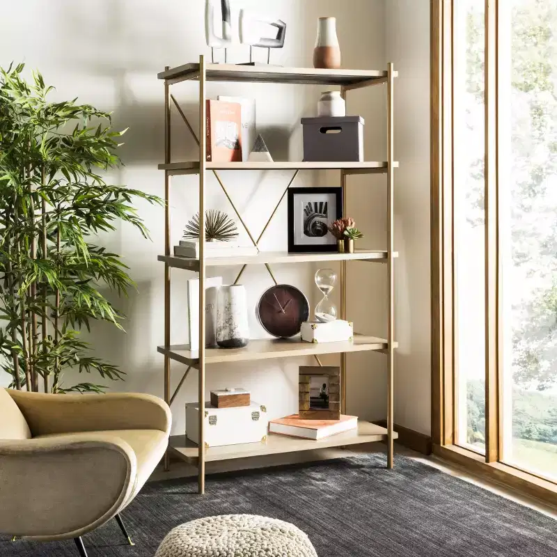 Rigby 5 Tier Etagere - ETG6206 - Rustic Oak/Gold - Safavieh