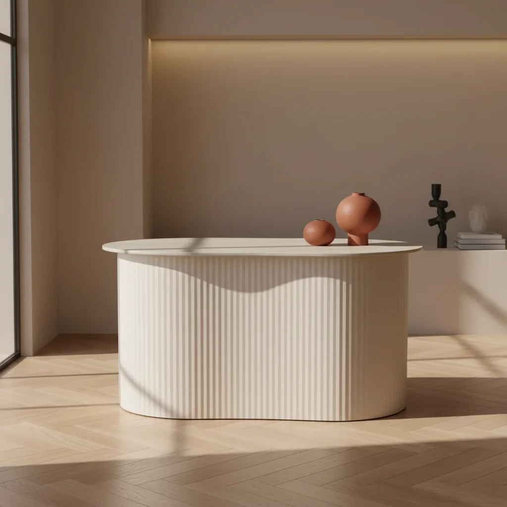 Large Ceramic Side Table Beige Ceramic/Beige