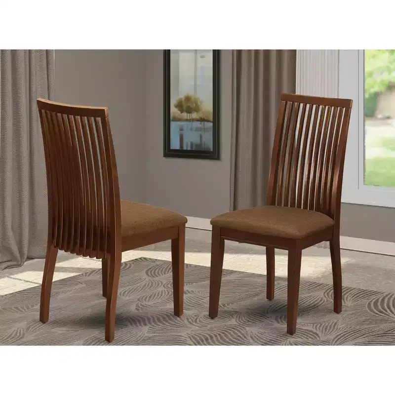 2 Dining chair with Linen Fabric Fabric Sea in Mahogany finish