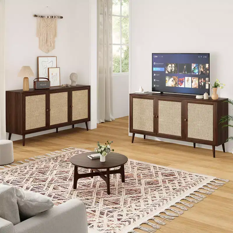 Rattan Door Storage Cabinet with Adjustable Legs