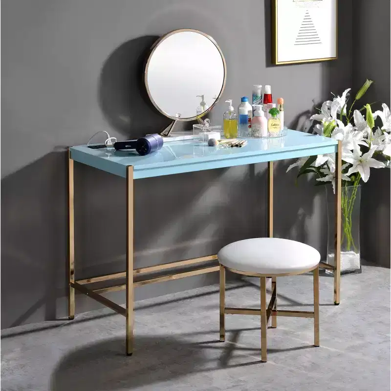 MDF Writing Desk with USB Port & Gold Metal Base 40''W