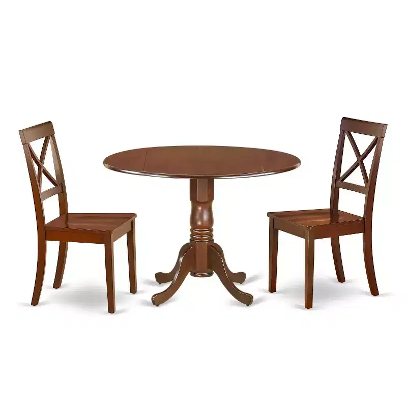 Round Dining Table Set 3pc 42 Inch Table w/ Drop Leaves & 2 Kitchen Chairs