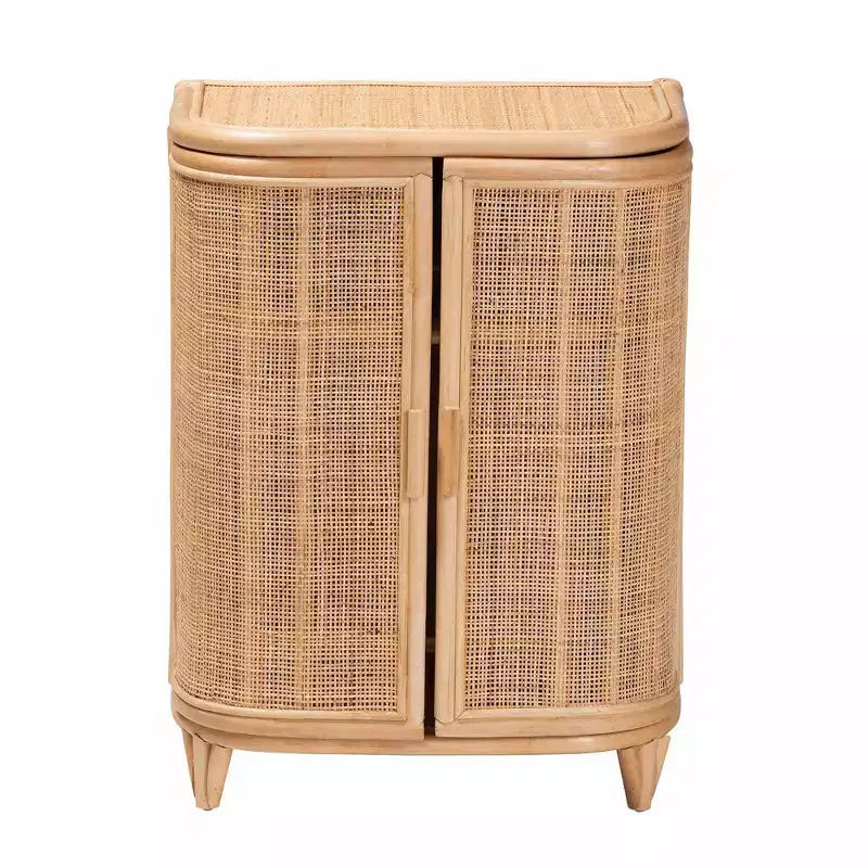 bali & pari Yanka Natural Rattan Storage Cabinet Natural: Handcrafted, 2-Shelf, Bohemian Design
