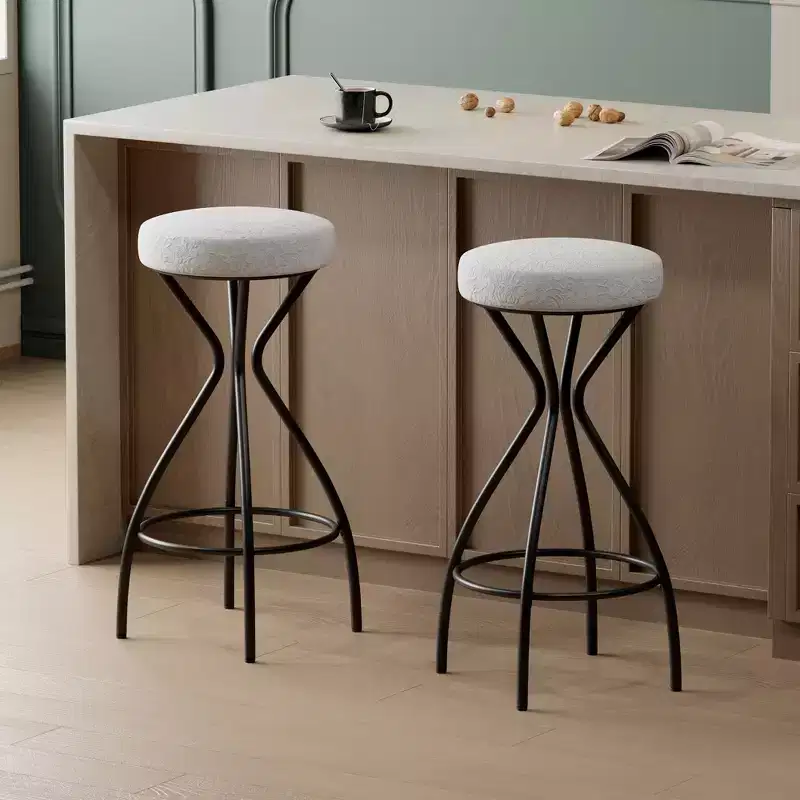 MAYEERTY 29'' Floral Print Bar Stools Set of 2 - Upholstered Round Barstools with Footrest for Kitchen/Dining (Black & White)