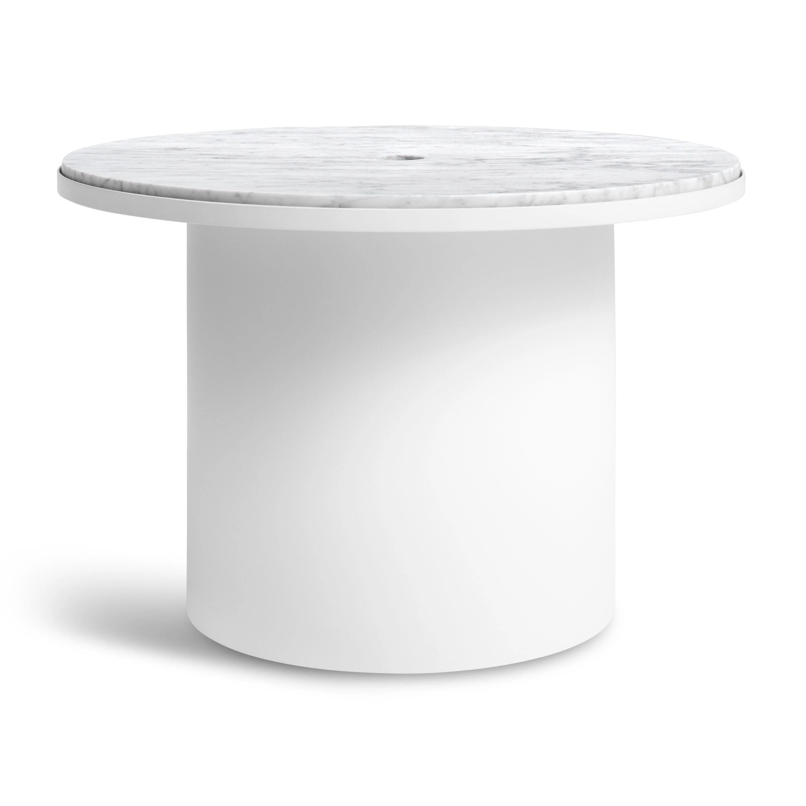 Modern Cherry Marble Steel End Table with Round Cutout Top for Living Room