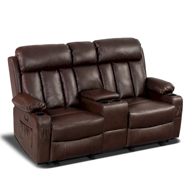 Electric Power Reclining Sofa with Heat & Massage, Faux Leather