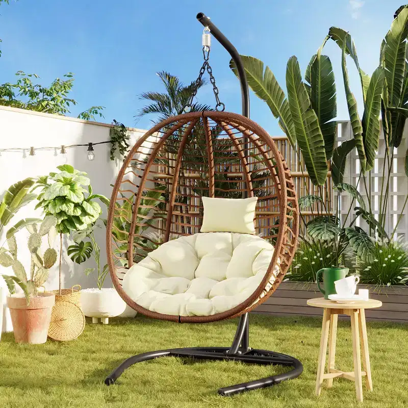 Whisen Single Person Folding Egg Chair with Stand, Hammock Swing Chair with Adjustable Anti-Slip Feet