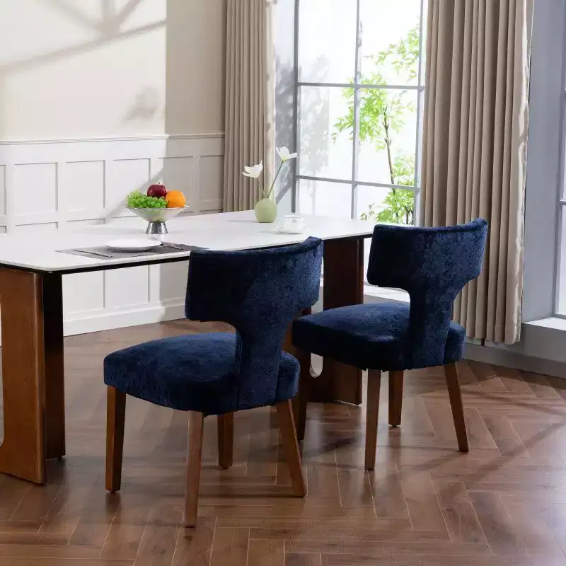 Set of 2 Chenille Upholstered Dining Chairs with Hardwood Frame & Brass Nailhead Trim, 300 lbs