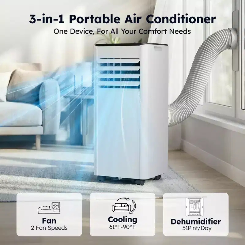 Simzlife Portable Air Conditioner 8000 BTU Fast Cooling AC Unit for Room up to 350 Sq.Ft, 3 in 1 Function, Remote Control