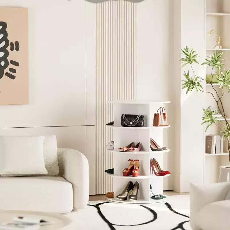 4 Tier Rotating Shoe Rack Tower, Revolving Shoe Rack Storage, Round Carousel Vertical Handbag and Shoe Organizer ,White