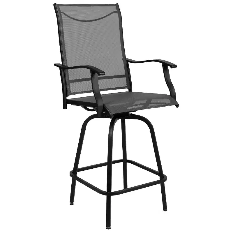 Flash Furniture Valerie Patio Bar Height Stools Set of 2, All-Weather Textilene Swivel Patio Stools and Deck Chairs with High Back & Armrests