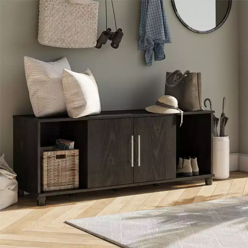 GDFStudio Elmbrook Wooden Shoe Storage Bench with Four Storage Compartments