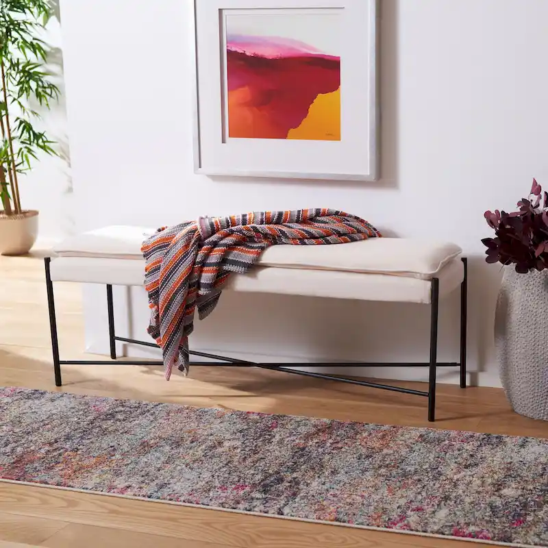 Cushioned X-Bench with Neutral Leather Seat – Minimalist Living Room Bench