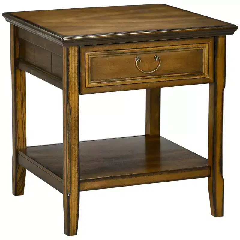HOMCOM Vintage Farmhouse Side Table for Living Room Storage End Table with Antique Handle Drawer & Shelf, Wooden Side Table, Dark Coffee