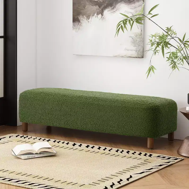 Okak Comfortable Upholstered Ottoman Bench with Wooden Legs, Rectangular Extra Long Footrest Stool for Bedroom,Entryway,Hallway
