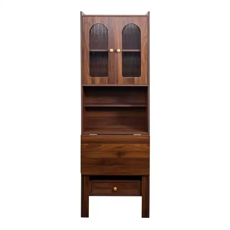 Fold-Out Convertible Desk Cabinet with Shelf and Drawer