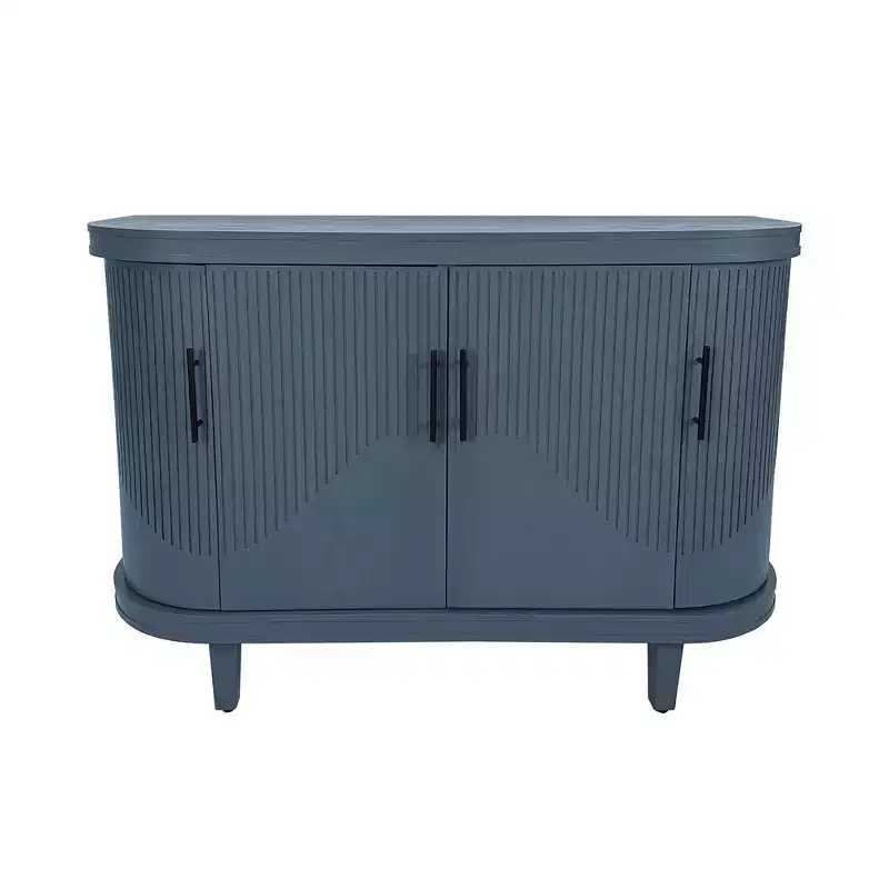 Modern Curved Wood Sideboard, 4-Door Console Cabinet with Adjustable Shelves for Coffee Bar or Entryway