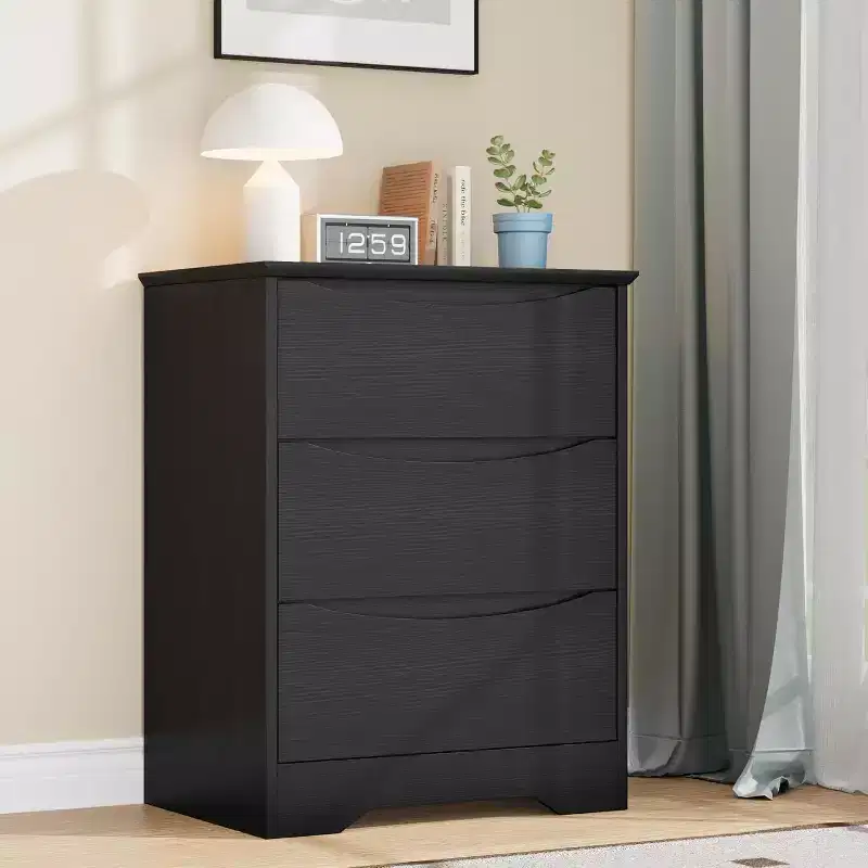 Tall Wooden Dresser with 3 Drawers, Modern Closet with Deep Storage, Spacious Chest of Drawers with Wide Top, Ideal for Bedroom or Living Room