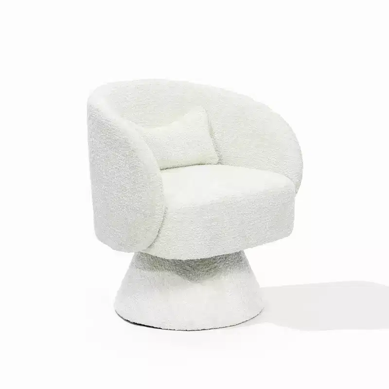 Upholstered Cream Club Swivel Chair with Wood Base