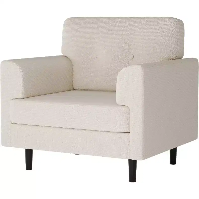 Wide Armrest Accent Chair, 38 Linen Upholstered Reading Chair with Fixed Wide Armrest, High-Density Foam Cushions, Durable Single Sofa Chair